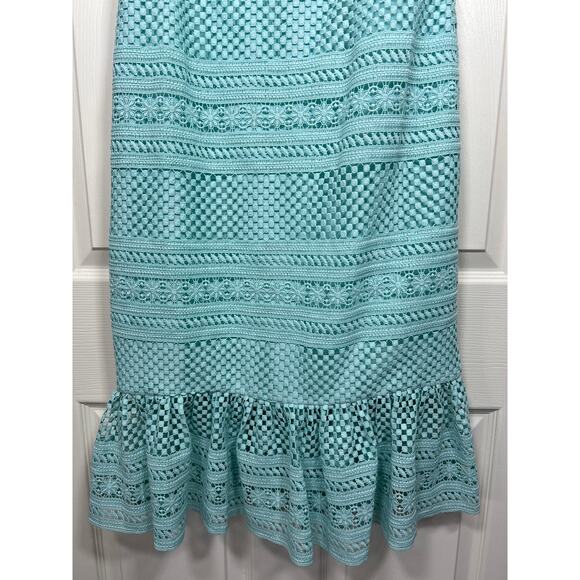 New J. Crew Midi Dress Geometric Sleeveless Lace Ruffle Sheath NWT - Picture 5 of 11